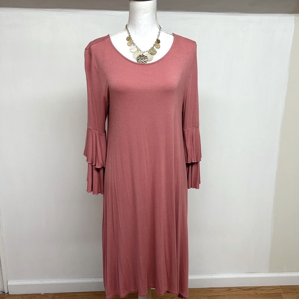 Elegant Peachy Ruffle Sleeve Maxi Dress